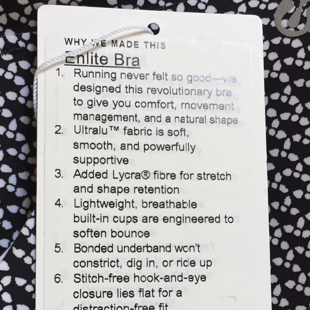 NWT MONOCHROMIC BLACK WHITE LULULEMON ENLITE BRA - Picture 4 of 6